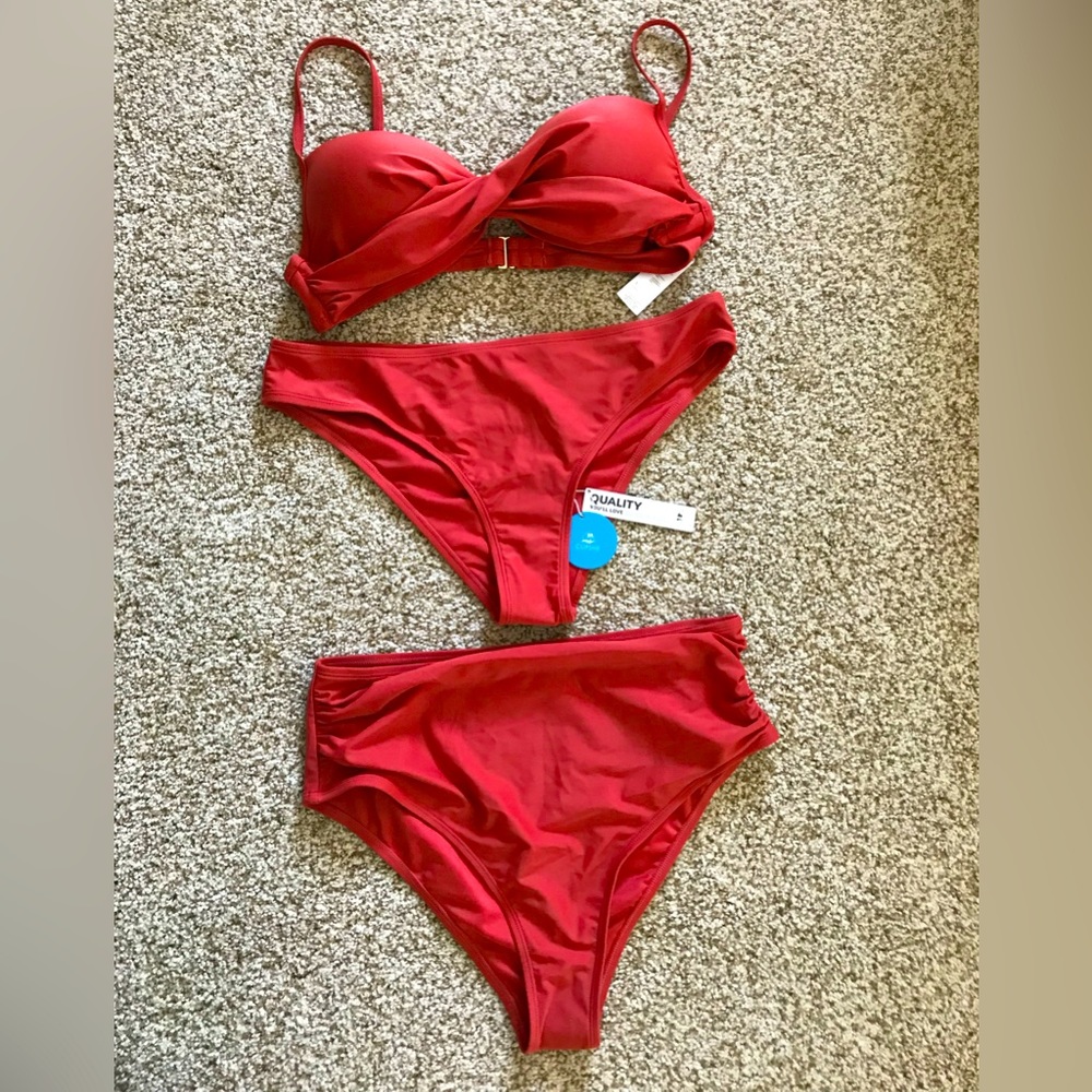 NWT Cupshe 3 Piece Swimsuit!! Swap between Bikini or Brief Bottoms! Orange S L